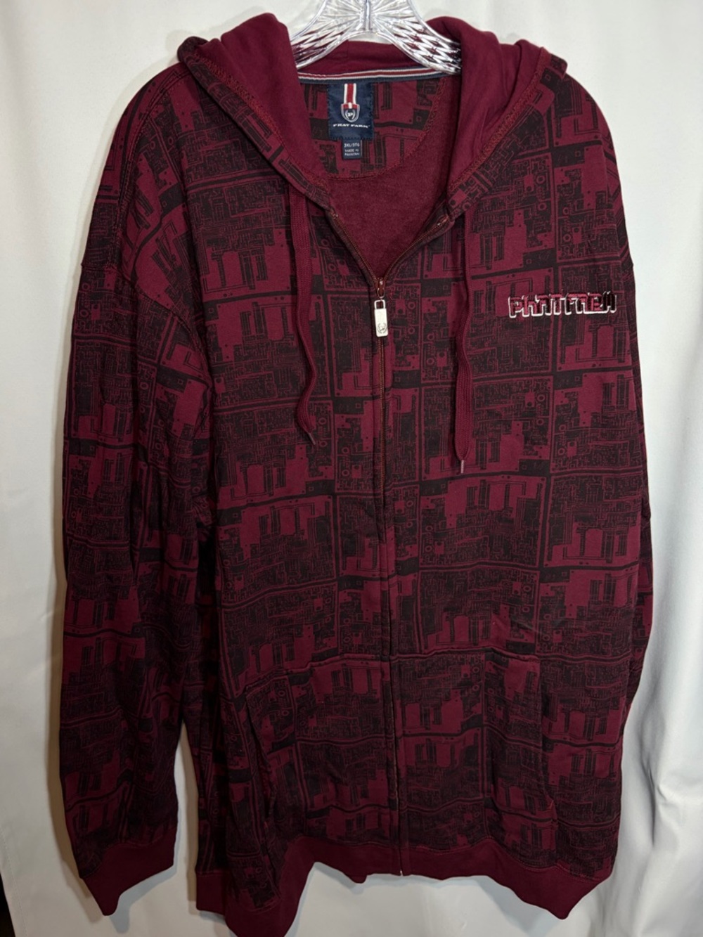 Phat Farm Zip Hoodie Maroon Graphic Print Rare Circuit Board Mens 3XL